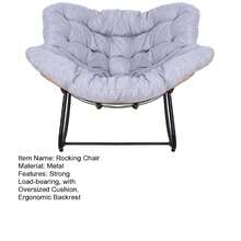 Outdoor Rattan Rocking Chair, Patio Comfy Reading Chair With Oversized Cushion, Indoor Recliner Wide Rocking Chair For Balcony, Front Porch, Garden, Living Room - Grey - View 11