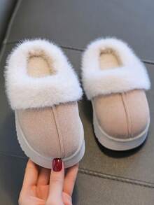 儿童拖鞋秋冬保暖休闲男女童小中大码学生室内居家毛绒拖鞋亲子款软底防滑厚底灰/粉/驼色防污保暖情侣拖鞋 - 杏色 - 查看 6