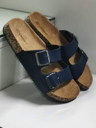Herrmode mjuk korksula bekväm innersula slip-on mule sandaler, sommar utomhus strandpromenader tofflor för män och kvinnor par
