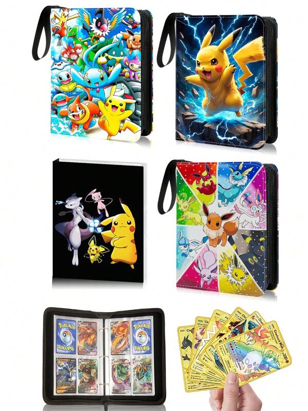 pokemon Álbum de recortes de cartas Pokémon, carpeta de 4 bolsillos, libro de páginas doble cara de 50/30 hojas con capacidad para 400/240 cartas, álbum de cartas coleccionables, carpeta para tarjetas, regalo para fiestas, favores, Halloween, Navidad, Acción de Gracias
