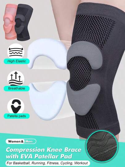 1 pieza - Rodillera de compresión con almohadilla patelar de EVA, mangas de compresión de rodilla para baloncesto, running, fitness, ciclismo, entrenamiento deportivo - Tejido elástico, transpirable y cómodo - Para mujeres y hombres (Negro/Rosado)