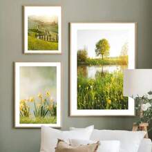 1PC Oil Painting Autumn Sunflowers, Cherry Blossoms, Plants And Flowers, Green Landscape Aesthetics Poster Prints Home Decoration Frameless Fall Murals