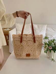 Letnia, świeża i delikatna koronkowa torba typu tote, wydrążona, swobodna, pojemna torebka do pracy i dojazdów