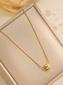 1 pieza Collar de mujer de acero inoxidable con corazón dorado, antidesteñible y cómodo, de alta calidad, adecuado para uso diario o fiestas