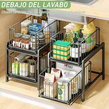 Organizador de Fregadero De , Organizador de Debajo del Fregadero Ajustable, Estante Almacenamiento Bajo el Fregadero Acero Inoxidable, Ideal Para Fregaderos, Armarios, Cocinas o Baños - Negro - Ver 7