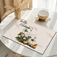 Un conjunto de 4/6 manteles individuales y 1 pieza de camino de mesa, con diseños de calabaza de otoño y hojas de arce. Manteles, individuales y decoraciones para platos adecuados para la cocina, decoración del hogar en estilo rural y reuniones familiares. Apropiado para cenas, fiestas, reuniones y regalos festivos, es una opción ideal para regalos de otoño. - Multicolor - Ver 4