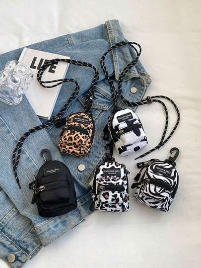 Mini Pouch, Small Canvas Coin Purse Wallet, Travel Tactical Bag For AirPods, Earphones, Galaxy Buds, Coins, Keys, Paper Money, Zebra, Leopard, Cow, Cherry, Daisy Print
