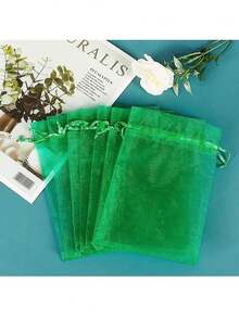 20个欧根纱礼品袋，适用于情人节、母亲节、教师节、复活节等节日，可用作珠宝袋、小网袋、束口袋、婚礼回礼袋、手镯袋，透明材质，适合包装小礼物。 - 綠色 - 查看 5