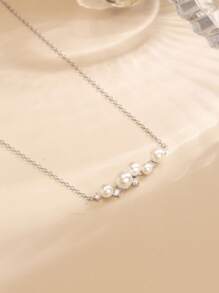 1pc S925 Sterling Silver Necklace With Pearl, Zirconia Arrangement, Elegant Collarbones Chain, Versatile Jewelry Gift For Women, Suitable For Engagement, Wedding, Mother's Day, Girlfriend