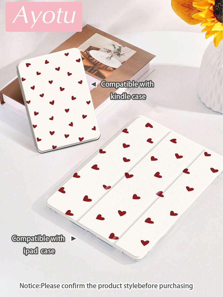 Ayotu 红色小心心 iPad 保护套，兼容三星 Galaxy Tab/iPad/Kindle，兼容 iPad 第 9/8/7 代 10.2 英寸，iPad (A16) 11 英寸第 11 代 2025，兼容 Kindle Paperwhite 第 12 代 2024，Kindle（第 11 代）2022 年发布，具有自动唤醒/睡眠功能，四角防摔，甜美俏皮的平板电脑保护套