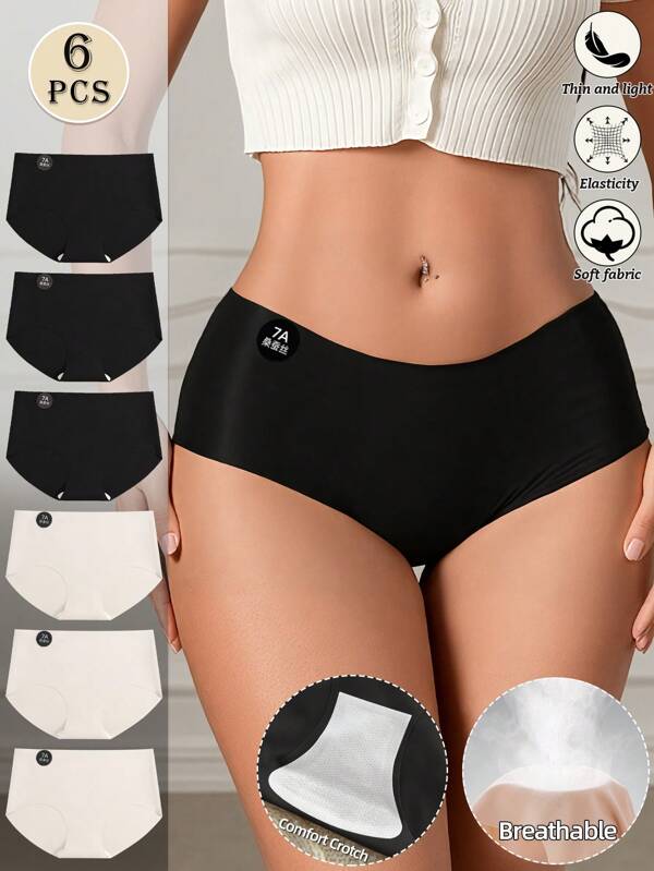 Set de 6 bragas de seda sedosa sin costuras para mujer, lencería sexy sin rastro, ropa interior cómoda de cintura baja, unicolor, delgada y acogedora, con tela elástica invisible y sensación suave y transpirable
