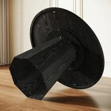 Tribesigns Petite table de salle à manger ronde noire de 118 cm avec piédestal incliné robuste, meuble moderne pour salle à manger, salon - Noir - Voir 7