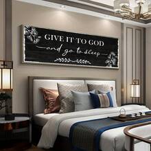 Arte de pared en lienzo art déco moderno minimalista en blanco y negro - Póster sin marco Déjalo en Dios y luego ve a dormir, adecuado para decoración de dormitorio, sala de estar, oficina en casa y aula - Decoración interior inspiradora, arte de pared para decoración del hogar, arte de pared para sala de estar, impresión artística de decoración de pared, decoración de pared para sala de estar, arte de pared pintado a mano, diseñador de interiores - transparente - Ver 8