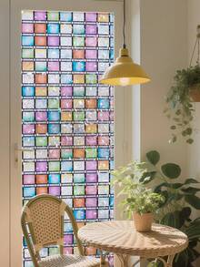 1 卷 1 米/2 米/3 米复古彩色菱形简约 3D 彩色静电贴膜、窗户装饰、隐私窗膜、可拆卸且易于安装、窗户乙烯基、防紫外线、隔热、家居装饰、玻璃膜、窗户贴纸墙贴房间装饰墙贴墙贴家居装饰 - 彩色 - 查看 6