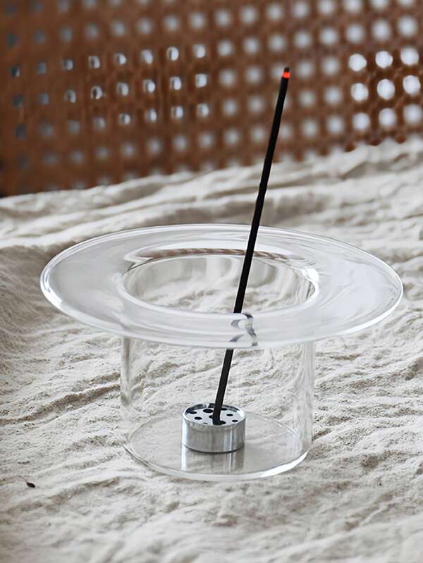 1pc Glass Incense Holder With Stainless Steel Incense Stick Holder, Yoga Studio & Tea House Decor