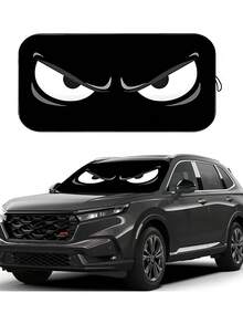 1pc Black Angry Eyes Car Sun Visor, Car Interior Accessory, Window Sunshade, Windshield Sunshade, Made Of Polyester Fiber, Suitable For Most Vehicles, Great Gift For Family And Friends - Black - View 3