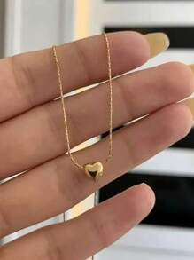 1 pieza Collar de mujer de acero inoxidable con corazón dorado, antidesteñible y cómodo, de alta calidad, adecuado para uso diario o fiestas