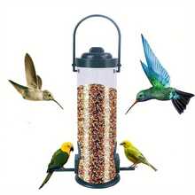 Automatic Multi-Hole Bird Feeder - Easy To Refill Hanging Pet Food Dispenser, Attracts Wild Birds, For Outdoor Use, Green Cover And Transparent Plastic Sides For Observation, Outdoor Bird Feeder