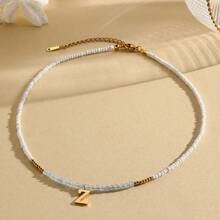 Magic Fish 1 件树脂仿珍珠简约 26 个字母吊坠项链，可定制情侣、朋友、同学的名字