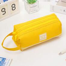 耐用的糖果色牛津布收纳袋 - 双隔层化妆刷和笔收纳袋 | 抗撕裂，便携，适合学校、工作室和旅行，简单而坚固的成人多功能文具收纳袋，多功能收纳袋，铅笔盒，化妆包，适用于学校、文具、节日礼物、学校礼物、返校