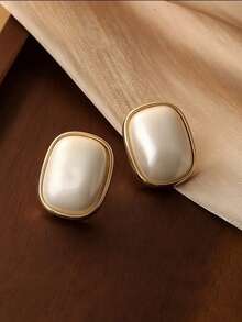 6 pares de pendientes elegantes y vintage con diseño geométrico cuadrado de perlas falsas, minimalistas y elegantes, versátiles para uso diario y festivo de las mujeres - Conjunto N - Ver 6