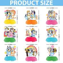 1 套/9 件 Bluey 蜂窝派对装饰架 - 3D 纸质生日餐桌装饰中心装饰，可重复使用可折叠儿童主题蛋糕展示架，带人物