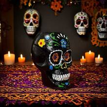 Portamatite a forma di teschio messicano di zucchero - Decorazioni per il Giorno dei Morti e Ognissanti, portamatite dipinto dall'artista, decorazioni per l'altare, organizer da scrivania creativo, regali per artisti e amanti della cultura