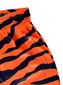 Plus Size Men's Summer Contrast Color Sport Quick Dry Shorts, Striped Printed Drawstring Casual Beach Pants For Tall Big & Tall, Hawaiian - Orange - View 4