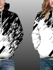 Both Men And Women Can Wear It Novelty Hoodie Long Sleeves 3D Funny Graphic Print Sweatshirt Pullover Tie Dye    Spring/Fall    Regular Fit    Zipper  Drawstring - 黑與白 - 查看 5