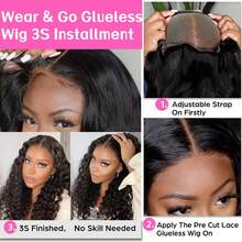 Wear And Go Glueless Wigs Human Hair Pre Plucked Pre Cut 4x4 Lace Front Wigs For Women Glueless Water Wave 200 Density Deep Curly Bob  Human Hair Lace Wigs For Beginners(16 Inch) - Natural Black - Xem 7