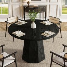 Tribesigns Petite table de salle à manger ronde noire de 118 cm avec piédestal incliné robuste, meuble moderne pour salle à manger, salon - Noir - Voir 3