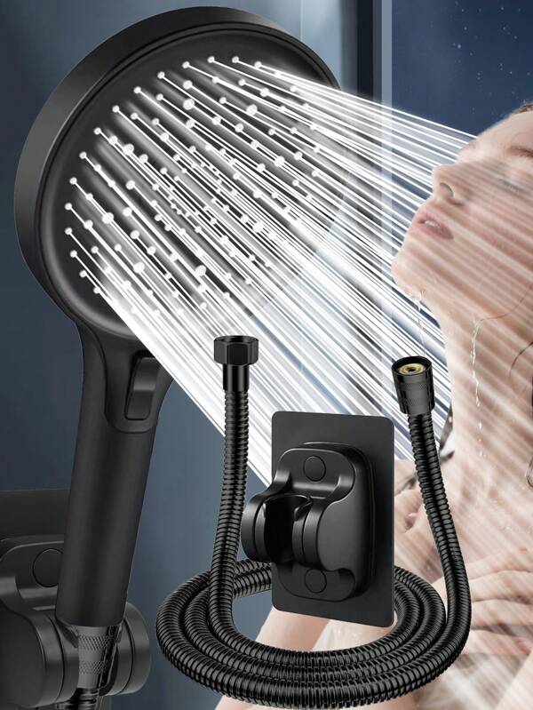 (Tête de douche simple/Ensemble de 3 pièces) Tête de douche à main réglable haute pression à 3 réglages pour usage domestique, tête de douche à grand panneau de 15 cm, douche de pluie à large couverture, tuyau en acier inoxydable de 1,5 m et support de tête de douche en ABS sans perçage, convient pour la salle de bain et la douche