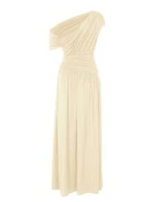 Đầm dài xếp ly cổ xéo màu trơn dành cho nữ, ôm dáng tôn vóc, thanh lịch và gợi cảm, thích hợp cho các bữa tiệc mùa hè. - Màu be - Xem 6