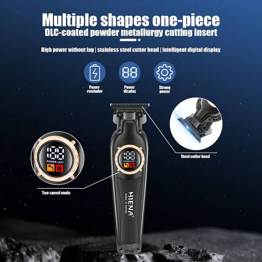 HIENA 无绳电动理发器，USB 充电 LED 数字显示屏，多种颜色可选，便携式理发器，美容美发工具，送给他的最佳节日礼物