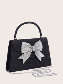Bolso de noche de mujer con decoración de lazo brillante, nuevo bolso de mano para bodas y banquetes de alta gama, bolso de vestido de noche de seda sintética de lujo para bodas, novias y galas