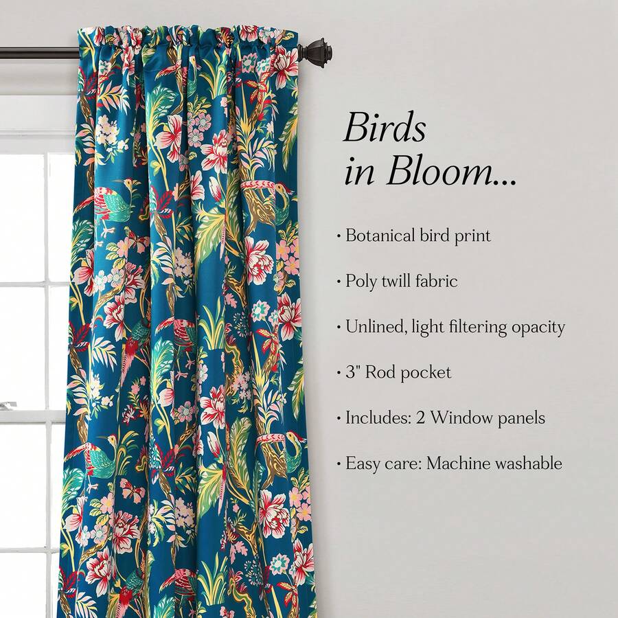 LUSH DECOR Dolores Light Filtering Window Curtain Panels Blue 52x95+2 Set Halloween-Fall Decor-Room Decor - 海軍藍/多色 - 查看 1
