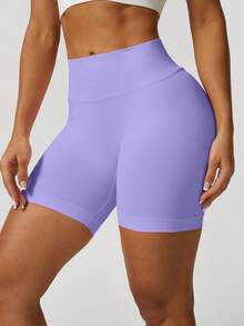 NcmRyu 1pc Solid Color Seamless Stretchy Shapewear Shorts Quick Dry Breathable Tight Shorts For Running Workout And Training Spring Summer Conjunto Deportivo Mujer - Màu tím - Xem 5