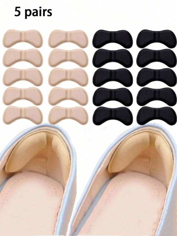 5 Paar einfarbige Fersenpads, Verschleißfeste Kissen Fersenschutz Klebefolie Schuheinlagen, Selbstklebende Fersenkissen Einlagen - Anti-Blasen Schaum Fersenkissen, 4D Komfort Pads für Schuhe, Unisex Fersenschutz, Unsichtbare Schmerzlinderung Einlagen für Damen & Herren, Moderne Vliesstoff Verschleißfeste Anti-Rutsch Fersenpads für den Alltag