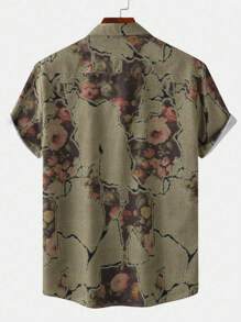 Camisa floral de hombre, camisa de verano casual de manga corta con estampado hawaiano para vacaciones en la playa