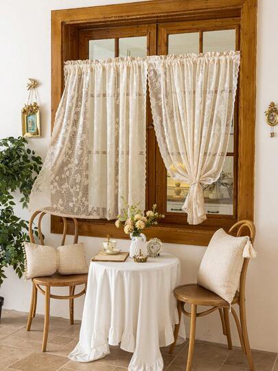 1 件白色蕾丝窗帘帷幔，无需钻孔，适用于厨房、卧室、窗台、门、公主风格薄纱窗帘