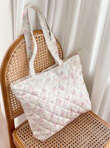 1 Pieza Bolso de tote acolchado con diseño floral, de gran capacidad, con correa de hombro, bolso de tote acolchado, bolso de tote de correa corta, bolsa escolar, bolso de hombro acolchado a cuadros, bolso de tote, diseñador para mujeres y niñas, bolso de mano acolchado y abultado, bolsos esenciales de viaje para mujeres, bolso de viaje indispensable, accesorios de bolso adecuados para ir al trabajo, la escuela y viajar