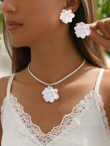 European & American Cross-Border Minimalist Daisy, Sunflower Pendant Necklace, Sweet Dopamine Colorful Flower Stud Earrings Necklace Set For Women - Flower - View 7