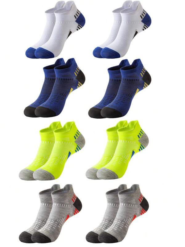 8 Pairs Men's Casual Sports Socks, Style Suitable For Sports, Outdoor, Daily Wear, Spring/Summer/Autumn