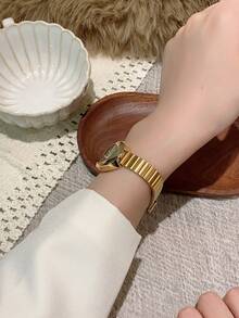 1 件椭圆形竹节表带女士手表，可调节金色表带，优雅百搭的石英腕表，适合日常佩戴，是理想的日常搭配礼物。 - 金色 - 查看 2