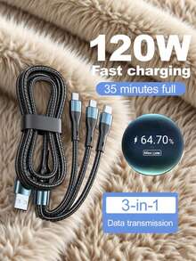 三合一尼龙编织 USB 充电线，通用快速充电 USB 转 Lightning/Type-C/Micro USB 连接线，1.2 米充电线兼容数据传输，但 2 米线长。兼容 15/16/17、Type-C 手机、安卓手机。兼容三星、小米、Vivo，通用数据线 - 彩色 - 查看 2