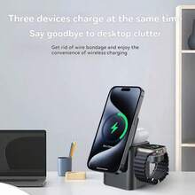 Cargador inalámbrico giratorio eléctrico de tres en uno, almohadilla de carga rápida para múltiples dispositivos, diseño portátil para uso doméstico y de viaje