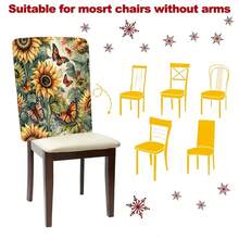 Housse de chaise courte en peluche, motif tournesol, fleurs et papillons, série automne (1/4/6/10 pièces), amovible, pour dossier, toutes saisons, décoration de vacances, pour salle à manger, salon, maison, avec protection dorsale, pour salle à manger, bureau, salon, hôtel et décoration d'intérieur.