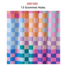 1 件 100% 涤纶复古格子面料浴帘，耐用防水明亮彩虹多彩现代简约时尚浴室装饰套装带挂钩，180 厘米 X 180 厘米浴室配件返校