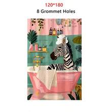 1pc, Zebra And Floral Print, Vibrant Watercolor Design Elements Waterproof Shower Curtain, Wall Hanging Tapestry, With 12 Hooks, Waterproof Polyester Fabric, Machine Washable, Grommet Top, Unlined Woven Shower Curtain, Suitable For Hotel Apartment Bathroom Decor, Home Bathroom Accessories, Great Gift, 35inX70in, 47inX70in, 59inX70in, 70inX70in Fall Decor Back To School