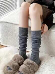 Women Cashmere Long Socks Stockings Autumn Winter Thick Warm Knee High Socks Japanese Solid Color Knitted Socks Stockings Christmas Gift - Mouldless - View 2